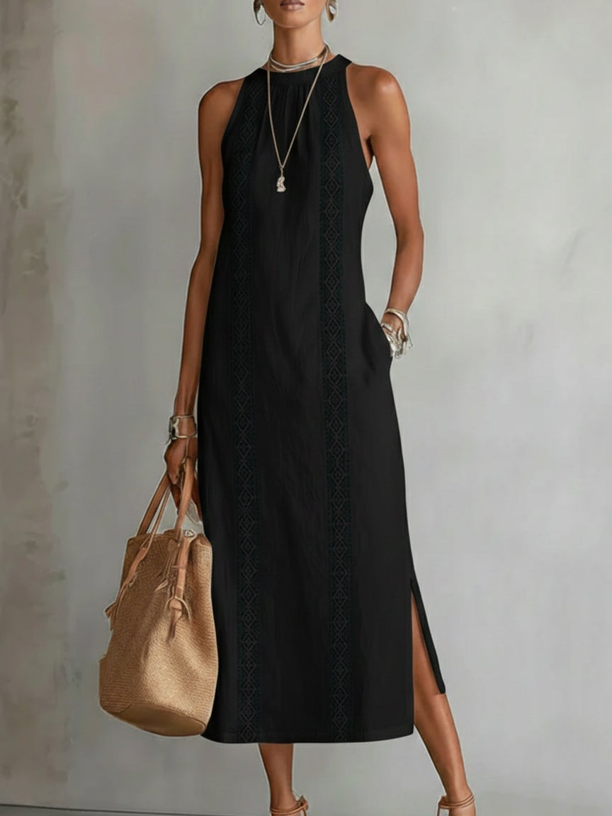 נעמי | שמלת מידי ללא שרוולים עם פרטי תחרה בשחור