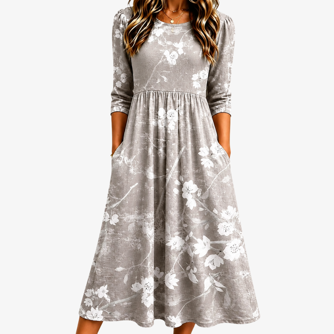 ויולט | שמלת מידי חיננית פריחה כסופה עם כיסים